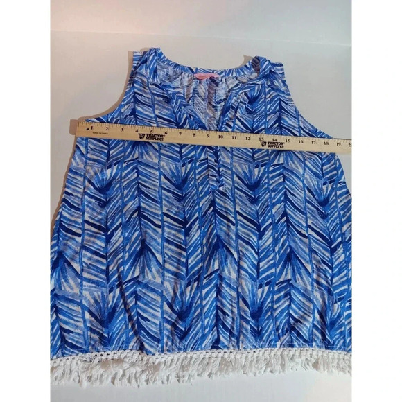 Lilly Pulitzer Tank Top Blouse Blue and White Fringe Women’s Size Small. Cute! - Picture 4 of 9
